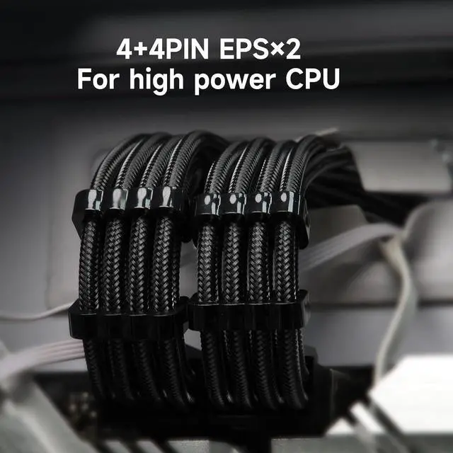Alt view image 6 of 7 - Sirlyr Black PSU Extension Cable Kit, Metallic Sheen Braided Sleeved Cables, 34cm 12VHPWR 16-Pin Pcie 5.0 GPU Extension, 24-Pin ATX & 8-Pin EPS for RTX 50/40 Series, Custom PC Build