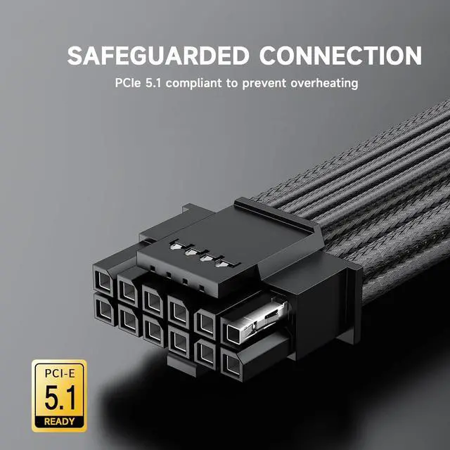 Alt view image 3 of 7 - Sirlyr Black PSU Extension Cable Kit, Metallic Sheen Braided Sleeved Cables, 34cm 12VHPWR 16-Pin Pcie 5.0 GPU Extension, 24-Pin ATX & 8-Pin EPS for RTX 50/40 Series, Custom PC Build