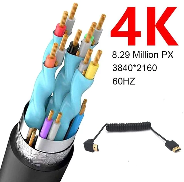 Alt view image 3 of 4 - 3.9ft HDMI 4K Coiled Cable, HDMI 2.0 Version HD High Speed Cable, 90 Degree Down Angle HDMI Male to HDMI Male Adapter Spring Spiral Cord, 4k 60HZ (Down Angle)