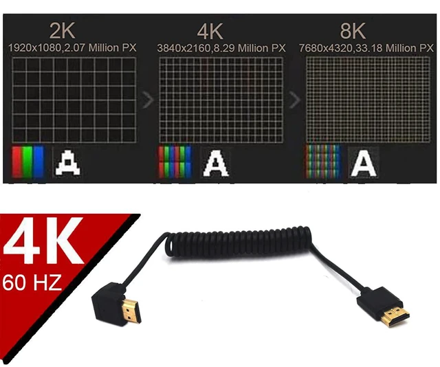 Alt view image 4 of 4 - 3.9ft HDMI 4K Coiled Cable, HDMI 2.0 Version HD High Speed Cable, 90 Degree Down Angle HDMI Male to HDMI Male Adapter Spring Spiral Cord, 4k 60HZ (Down Angle)