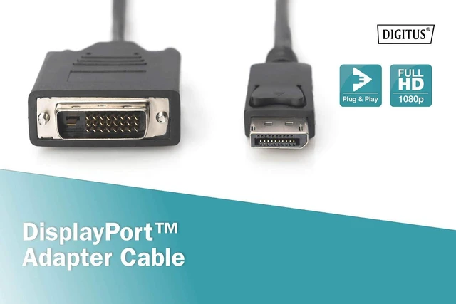 Alt view image 6 of 6 - Digitus 1m DP Male to DVI-D Male DisplayPort Adapter Cable - Black