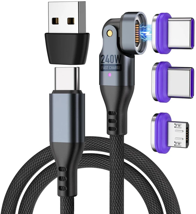 Main image of 240W Magnetic Charging Cable, 180°Rotatable USBC to USB C Magnetic Micro USB Cable Fast Charging Cable for Laptop Phone Tablet Smartphone (6FT)