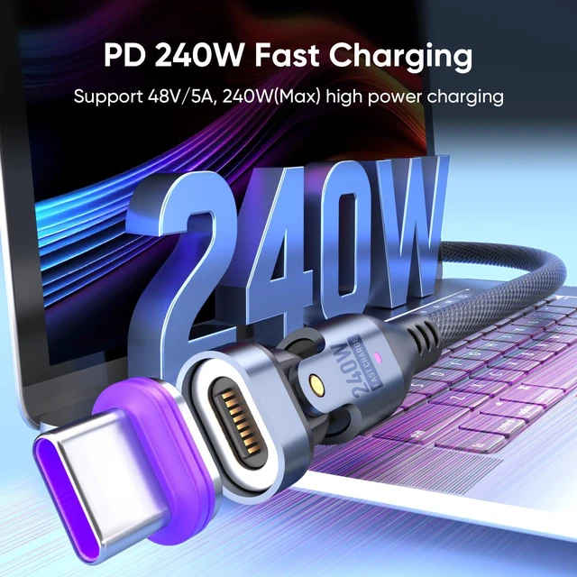 Alt view image 3 of 7 - 240W Magnetic Charging Cable, 180°Rotatable USBC to USB C Magnetic Micro USB Cable Fast Charging Cable for Laptop Phone Tablet Smartphone (6FT)