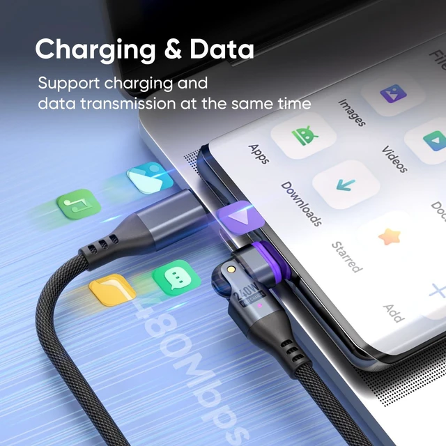 Alt view image 6 of 7 - 240W Magnetic Charging Cable, 180°Rotatable USBC to USB C Magnetic Micro USB Cable Fast Charging Cable for Laptop Phone Tablet Smartphone (6FT)