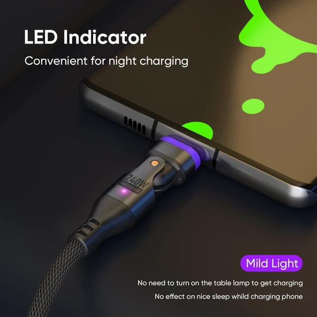 Alt view image 7 of 7 - 240W Magnetic Charging Cable, 180°Rotatable USBC to USB C Magnetic Micro USB Cable Fast Charging Cable for Laptop Phone Tablet Smartphone (6FT)