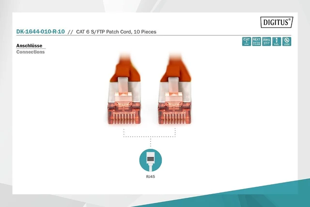 Alt view image 3 of 5 - DIGITUS CAT 6 S-FTP Patch Cord, Cu, LSZH AWG 27/7, Length 1 m, 10 Pieces, Color red