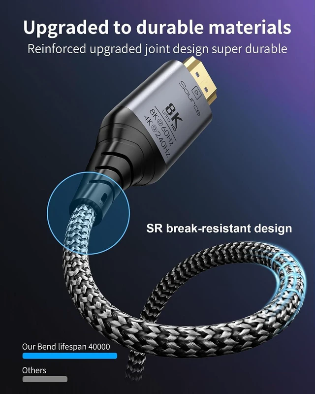 Alt view image 6 of 7 - Fiber Optic HDMI Cable 50ft, 8K Long Active HDMI 2.1 Cable 48Gbps Ultra High Speed Braided 8K@60Hz 4K@120Hz, Dynamic HDR, eARC, HDCP 2.2&2.3, 3D, for Laptop, PC, PS5, Xbox, HDTV, Projectorr, Monitor