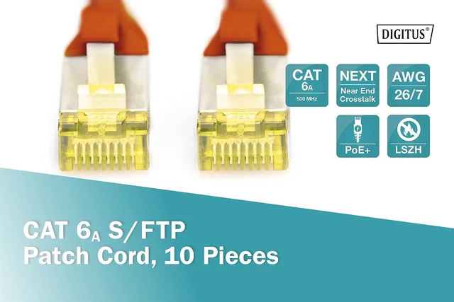 Alt view image 2 of 6 - DIGITUS LAN Cable Cat 6A - 1m - 10 Pieces - RJ45 Network Cable - S/FTP Shielded - Compatible with Cat-6 & Cat-7 - Red