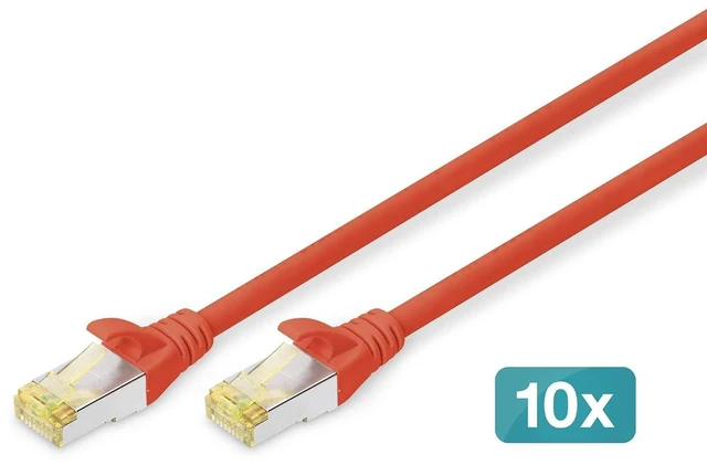 Alt view image 6 of 6 - DIGITUS LAN Cable Cat 6A - 1m - 10 Pieces - RJ45 Network Cable - S/FTP Shielded - Compatible with Cat-6 & Cat-7 - Red