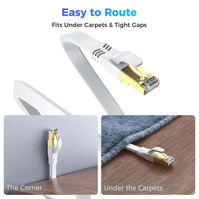 Alt view image 5 of 7 - Cat 8 Ethernet Cable 150 FT, Outdoor&Indoor High Speed Heavy Duty Network LAN Internet Cable,SFTP Gold Plated RJ45 40Gbps 2000Mhz Patch Cord, for Modem/Router/Gaming,Faster Than Cat7/Cat6/Cat5-White