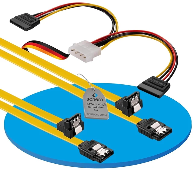 Main image of Sonero® SATA III 6Gb/s Data Cable Set, 2 x 0.5 m, Angled + 4 Pin to 2 x SATA, Yellow