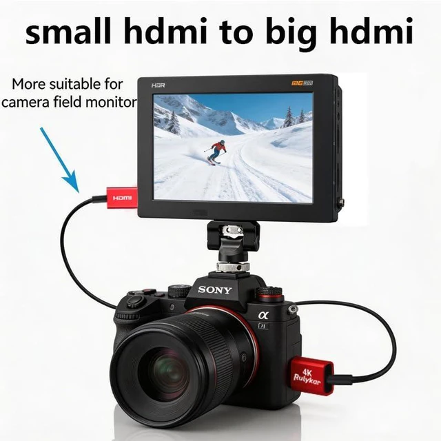 Alt view image 5 of 7 - 4K Mini HDMI to HDMI 2.1 Cable 4.9ft/1.5m,Ultra High Speed 48Gbps Rulykar Thin HDMI Cord 2.5mm,4K@120Hz,Compatible with Camera,Camcorder, Tablet and Graphics/Video Card, Laptop, and More