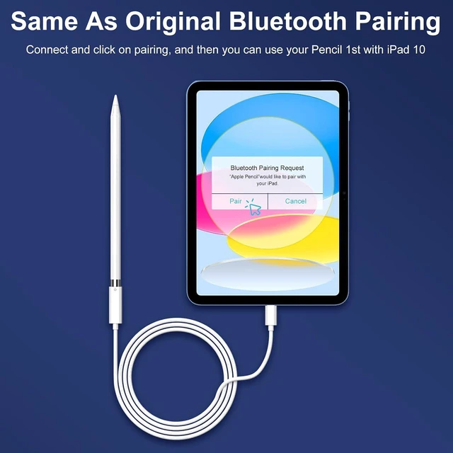 Alt view image 3 of 7 - USB-C Pencil 1st Generation Adapter 3.3 FT Charging Cable for Apple Pencil Pen 1st Gen Match for iPad 10 11 (A16) Bluetooth Pairing Type C Charger Male to Female for Lightning iPencil Connector Cord