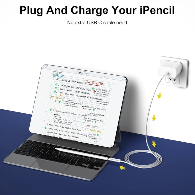 Alt view image 4 of 7 - USB-C Pencil 1st Generation Adapter 3.3 FT Charging Cable for Apple Pencil Pen 1st Gen Match for iPad 10 11 (A16) Bluetooth Pairing Type C Charger Male to Female for Lightning iPencil Connector Cord