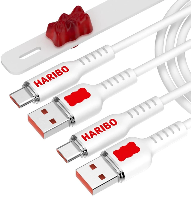 Main image of Haribo USB C to USB A Cable (2 Pack, 4.9ft), Fast Charging, Soft Silicone, USB 2.0 Gummy Bear Style Charging Cords for iPhone 15/16, Samsung Galaxy, Pixel, iPad, Motorola