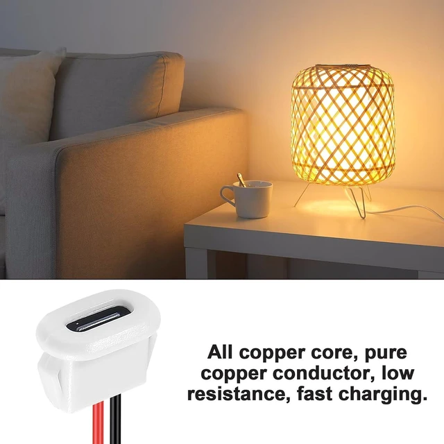 Alt view image 3 of 7 - 15PCS USB C Female Chassis Waterproof 2P Solder Wire USB-C Plug to 2 Pin Bare Wire Open End Connector Type USB C Pigtail Cable Extension Power Cable(White)