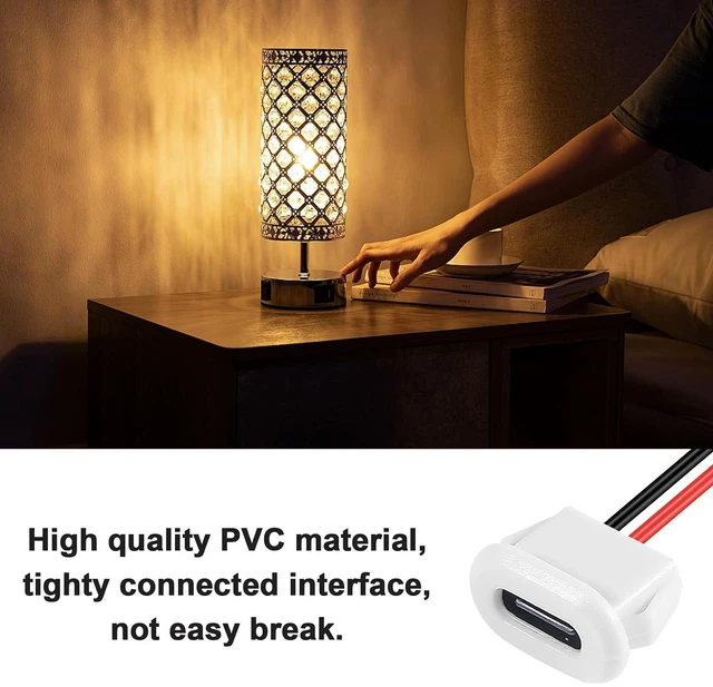 Alt view image 4 of 7 - 15PCS USB C Female Chassis Waterproof 2P Solder Wire USB-C Plug to 2 Pin Bare Wire Open End Connector Type USB C Pigtail Cable Extension Power Cable(White)