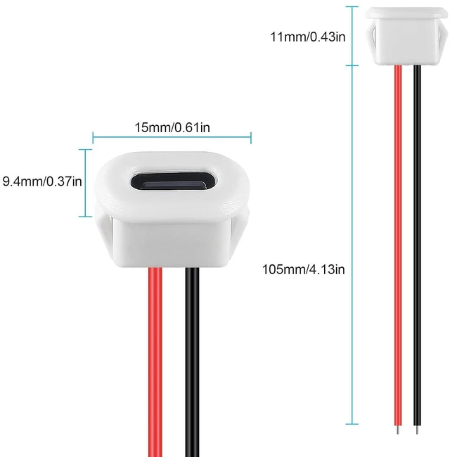 Alt view image 2 of 7 - 15PCS USB C Female Chassis Waterproof 2P Solder Wire USB-C Plug to 2 Pin Bare Wire Open End Connector Type USB C Pigtail Cable Extension Power Cable(White)