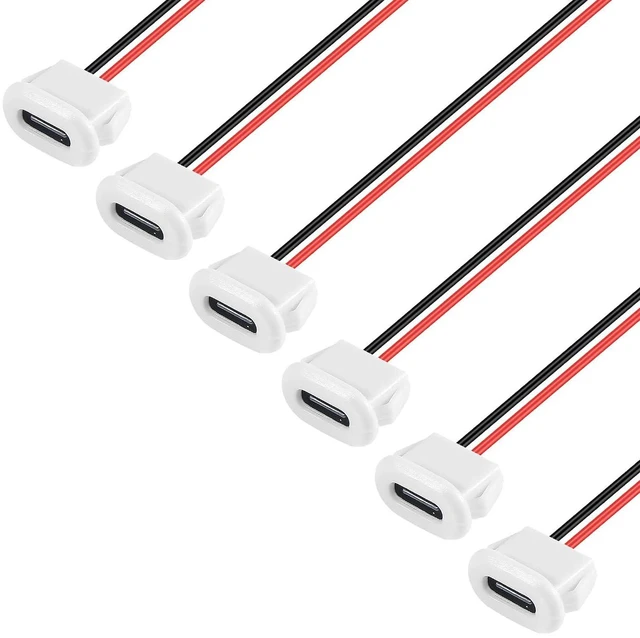 Alt view image 7 of 7 - 15PCS USB C Female Chassis Waterproof 2P Solder Wire USB-C Plug to 2 Pin Bare Wire Open End Connector Type USB C Pigtail Cable Extension Power Cable(White)