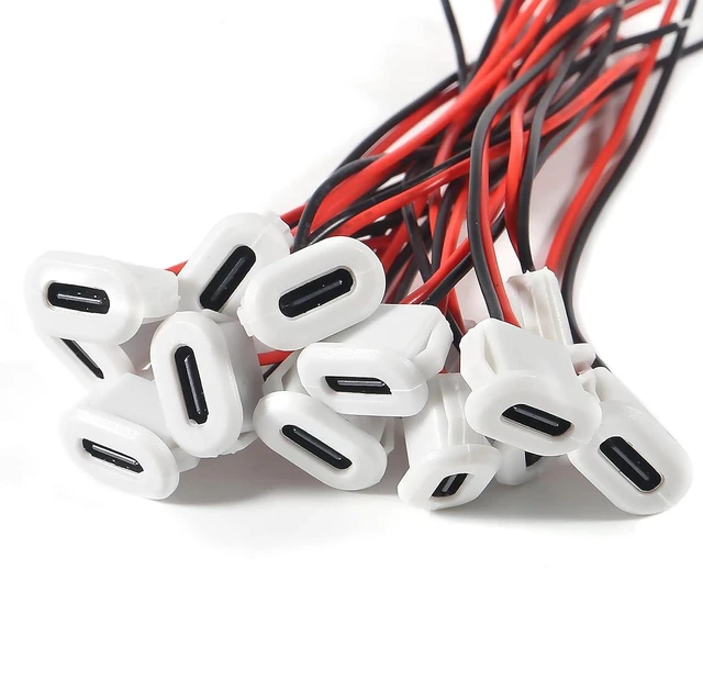 Alt view image 6 of 7 - 15PCS USB C Female Chassis Waterproof 2P Solder Wire USB-C Plug to 2 Pin Bare Wire Open End Connector Type USB C Pigtail Cable Extension Power Cable(White)