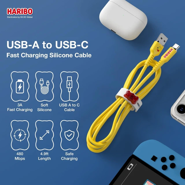 Alt view image 2 of 7 - Haribo USB C to USB A Cable (2 Pack, 4.9ft), Fast Charging, Soft Silicone, USB 2.0 Gummy Bear Style Charging Cords for iPhone 15/16, Samsung Galaxy, Pixel, iPad, Motorola