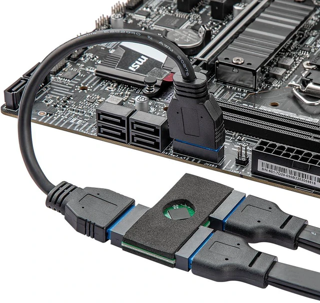 Alt view image 2 of 5 - Upgraded USB 3.0 Header Splitter, Motherboard USB 3.0 Splitter, Motherboard 19Pin 20 Pin Header 1 to 2 HUB Extension Cable with Chip, Stable and Reliable