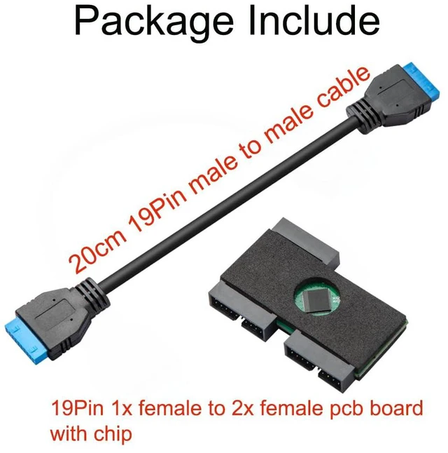 Alt view image 4 of 5 - Upgraded USB 3.0 Header Splitter, Motherboard USB 3.0 Splitter, Motherboard 19Pin 20 Pin Header 1 to 2 HUB Extension Cable with Chip, Stable and Reliable