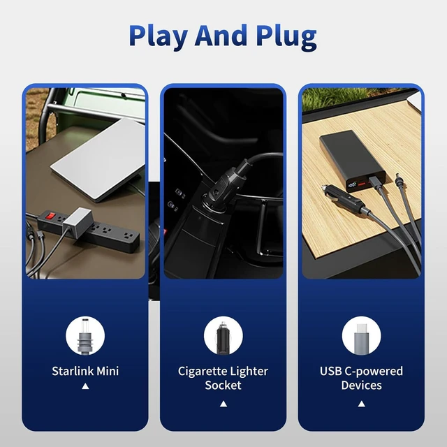 Alt view image 4 of 7 - for Starlink Mini 3 in 1 Power Cable 6m/20ft with USB C Cable, Cigarette Lighter Plug and DC Male Power Cable for Starlink Mini