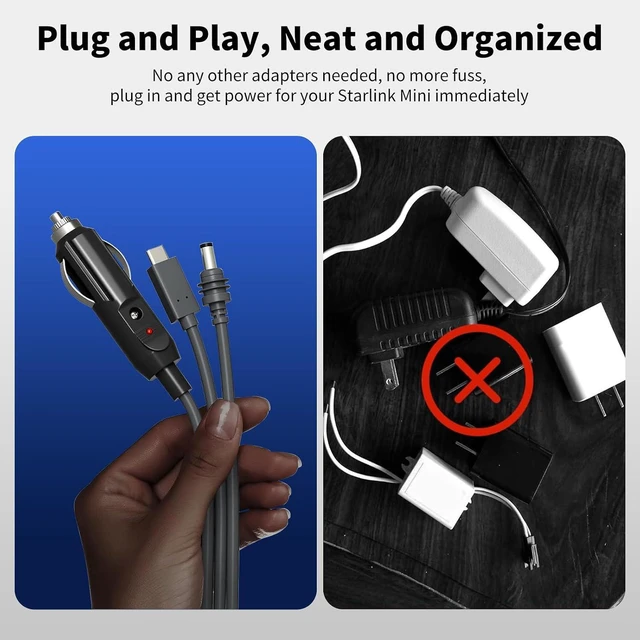 Alt view image 6 of 7 - for Starlink Mini 3 in 1 Power Cable 6m/20ft with USB C Cable, Cigarette Lighter Plug and DC Male Power Cable for Starlink Mini
