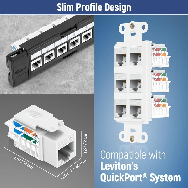 Alt view image 7 of 7 - Everest 45 Degree RJ45 Cat6A Keystone Jacks Slim Profile 20-Pack White | Compatible with 45° Angled Speed Termination Tool - 45Term (B0BL3GS7ZY)