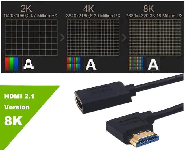Alt view image 3 of 5 - 4ft HDMI 8k Extender Coiled Cable, 90 Degree Right Angle HDMI 8K Male to HDMI 8k Female Extension Adapter Shield Cable, HDMI 2.1 Version Spiral Spring Cord, 8K@60HZ