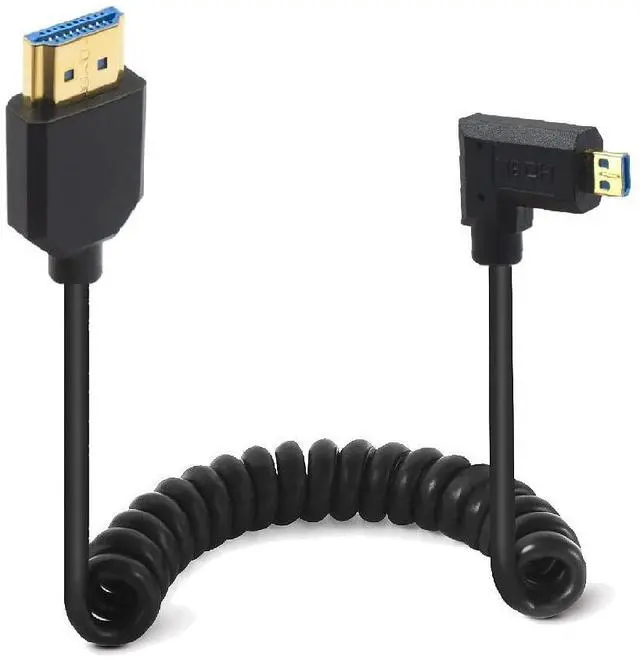 Main image of 4ft HDMI 8K Coiled Cable, 90 Degree Right Angle Micro HDMI 8K Male to HDMI 8K Male Adapter Shield Cable, Micro HDMI 2.1 to HDMI 2.1 Version Spiral Spring Cord, 8K@60HZ