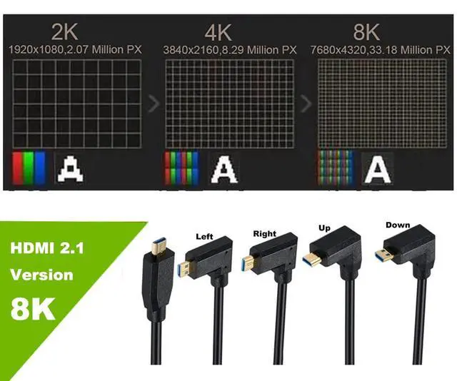 Alt view image 4 of 7 - 4ft HDMI 8K Coiled Cable, 90 Degree Right Angle Micro HDMI 8K Male to HDMI 8K Male Adapter Shield Cable, Micro HDMI 2.1 to HDMI 2.1 Version Spiral Spring Cord, 8K@60HZ