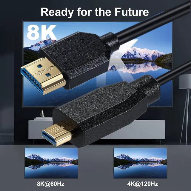 Alt view image 5 of 7 - 4ft HDMI 8K Coiled Cable, 90 Degree Right Angle Micro HDMI 8K Male to HDMI 8K Male Adapter Shield Cable, Micro HDMI 2.1 to HDMI 2.1 Version Spiral Spring Cord, 8K@60HZ
