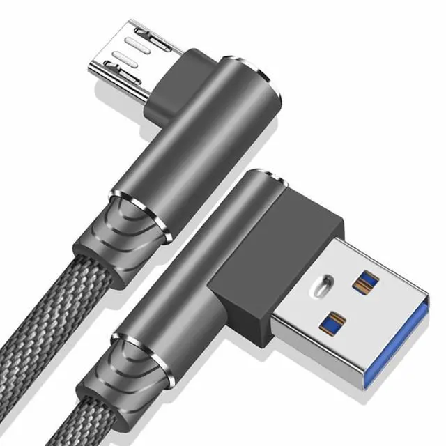 Main image of Micro USB Charging Cable, 2-Pack (10 ft) 90 Degree Right Angle Cable Braided Nylon Quick Sync and Charging Cable Compatible with Android USB Micro Smartphones and More Grey