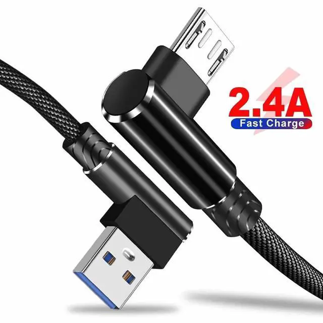 Alt view image 2 of 6 - Micro USB Charging Cable, 2-Pack (10 ft) 90 Degree Right Angle Cable Braided Nylon Quick Sync and Charging Cable Compatible with Android USB Micro Smartphones and More Grey