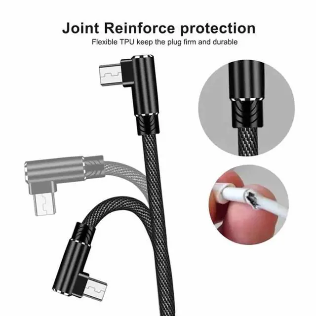Alt view image 3 of 6 - Micro USB Charging Cable, 2-Pack (10 ft) 90 Degree Right Angle Cable Braided Nylon Quick Sync and Charging Cable Compatible with Android USB Micro Smartphones and More Grey