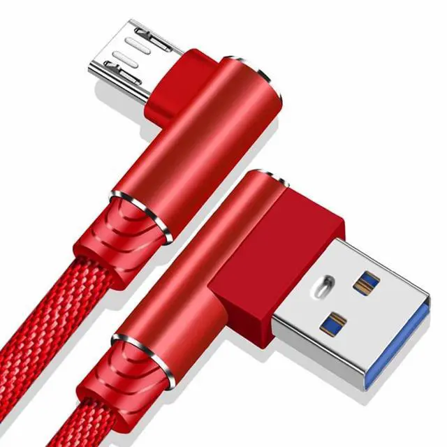 Main image of Micro USB Charging Cable, 2-Pack (10 ft) 90 Degree Right Angle Cable Braided Nylon Quick Sync and Charging Cable Compatible with Android USB Micro Smartphones and More - Red