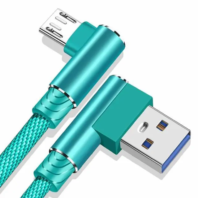 Main image of Micro USB Charging Cable, 2-Pack (10 ft) 90 Degree Right Angle Cable Braided Nylon Quick Sync and Charging Cable Compatible with Android USB Micro Smartphones and More Green