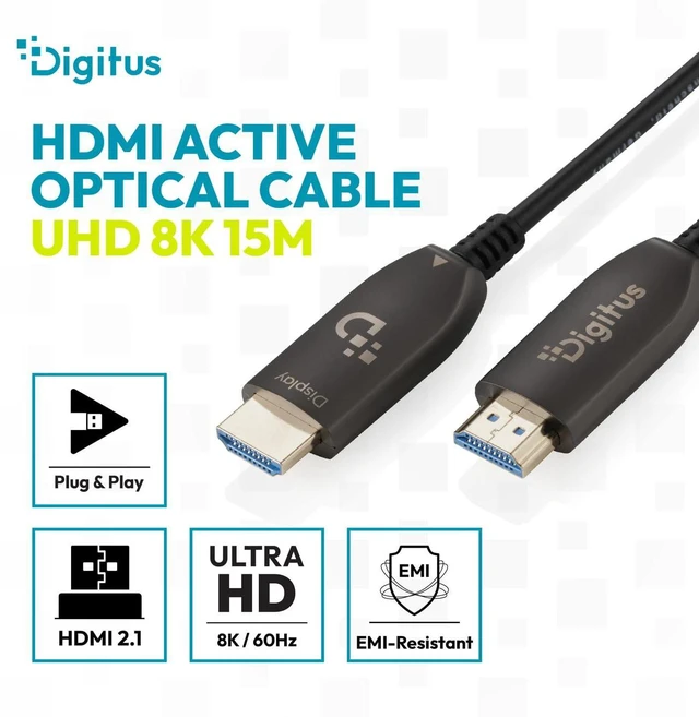 Alt view image 2 of 7 - ASSMANN Digitus HDMI AOC Hybrid Fibre Optic Cable UHD 8K Type A Male/Male 15 m