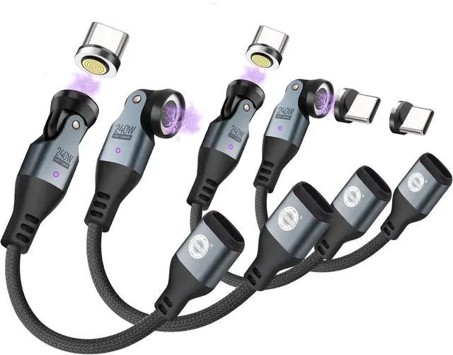 Main image of EndleesShine Magnetic USB Adapter Type C to C with 10cm Short Cable 9PIN PD 240W Fast Charging USB-C 540° Rotation Swivel Connector 480MBPS (4 Cable 4Tips Set)