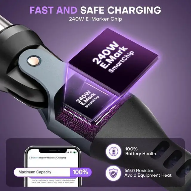 Alt view image 3 of 7 - EndleesShine Magnetic USB Adapter Type C to C with 10cm Short Cable 9PIN PD 240W Fast Charging USB-C 540° Rotation Swivel Connector 480MBPS (4 Cable 4Tips Set)