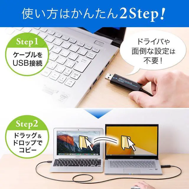 Alt view image 3 of 6 - Sanwa Direct 500-USB033 Link Cable, Data Migration Cable, USB 3.2 (Gen1), Win/Mac Compatible, Drag & Drop Support, Windows 11 Compatible