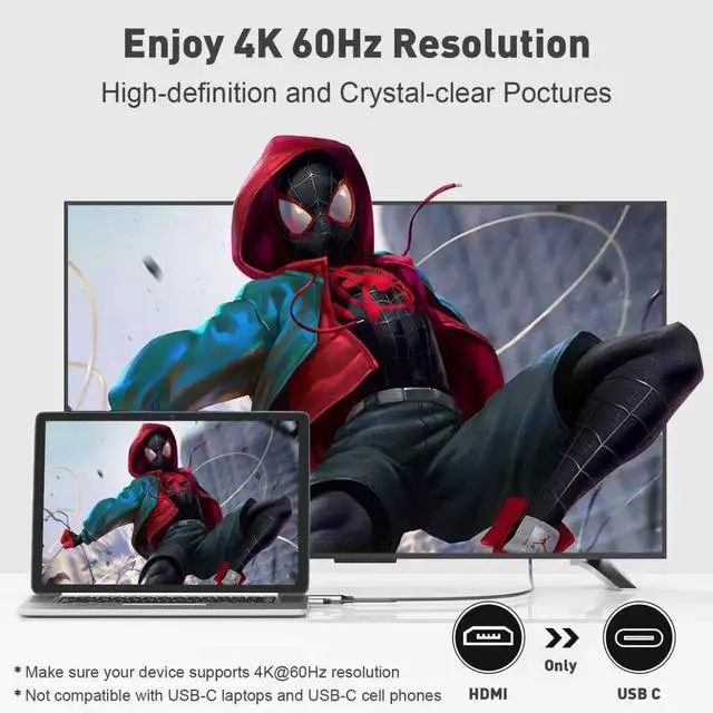 Alt view image 2 of 7 - UANTIN 4K HDMI to USB C Cable Adapter with USB Power (Not Charging for Device) Uni-Directional HDMl Source to Type-C Screen Cord for XR/AR Glasses,PS5,Portable Monitors