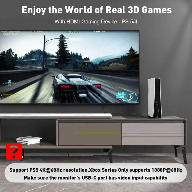 Alt view image 5 of 7 - UANTIN 4K HDMI to USB C Cable Adapter with USB Power (Not Charging for Device) Uni-Directional HDMl Source to Type-C Screen Cord for XR/AR Glasses,PS5,Portable Monitors