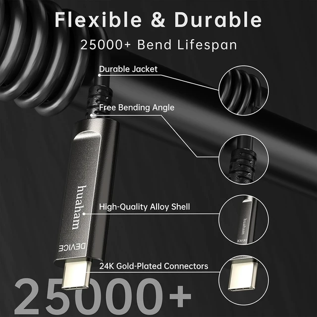 Alt view image 4 of 7 - USB C Fiber Optic Cable Right Angled 33FT, 10Gbps USB 3.2 Gen2 Active USB Cable with German SiliconLine Chip, Ultra Slim & Long Distance for Logitech 4K Camera,VR/AR,Video Conference,Industrial System