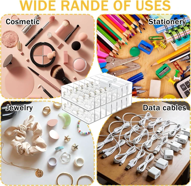 Alt view image 7 of 7 - 2Pcs Cable Charger Organizer Box with 16Pcs Wire Ties Large Plastic Cords Storage Organizer with Adjustable Compartments Electronics Organizer Stackable Cord Storage Box for Drawer Home Office, Clear