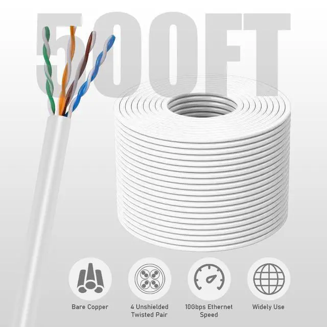 Alt view image 2 of 7 - PrimeCables Ethernet Bulk Cable Cat6 CMR-Rated 500ft - Solid, Splineless Network Internet Cord 23AWG UTP,Pure Bare Copper Wire White