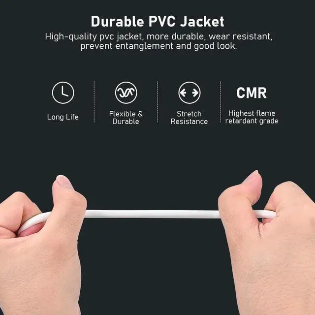 Alt view image 6 of 7 - PrimeCables Ethernet Bulk Cable Cat6 CMR-Rated 500ft - Solid, Splineless Network Internet Cord 23AWG UTP,Pure Bare Copper Wire White