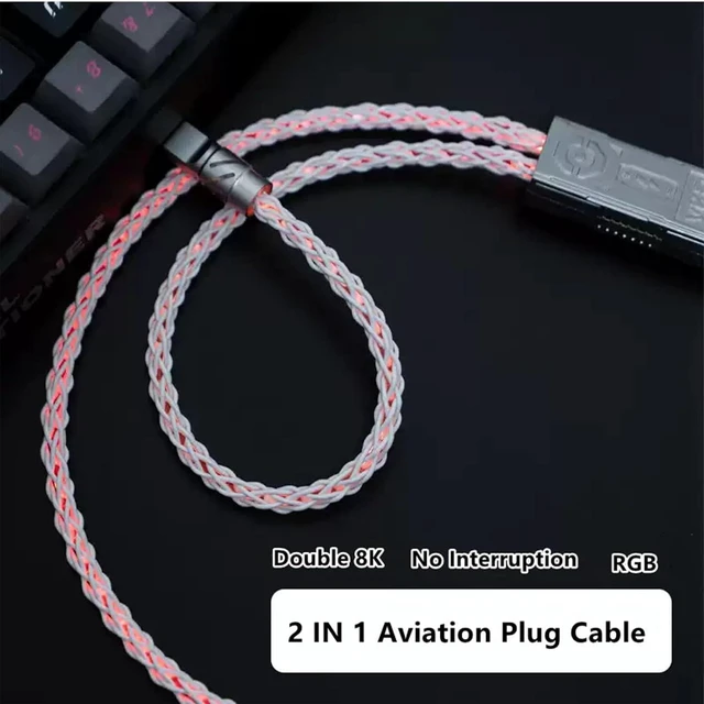 Alt view image 6 of 7 - 2-IN-1 USB C Dual 8K Mechanical Keyboard Magnetic Axis Cable , 6mm Thick Braided RGB Flash Cable, No Interruption, Metal Plug for Mechanical Keyboards/Mice/Hubs, USB-C to USB-A,1.5Meter (Purple)